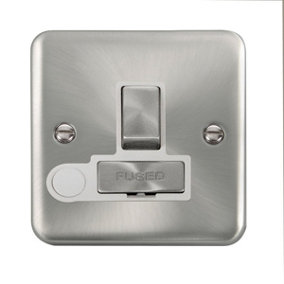 Our Curved Edge Satin / Brushed Chrome 13A Fused Ingot Connection Unit Switched With Flex - White Trim - SE Home