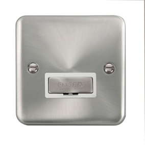 Our Curved Edge Satin / Brushed Chrome 13A Fused Ingot Connection Unit - White Trim - SE Home