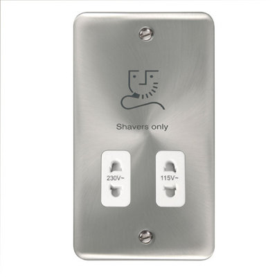 Our Curved Edge Satin / Brushed Chrome Shaver Socket 115v/230v - White Trim - SE Home