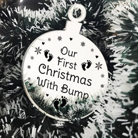 Our First Christmas With Bump Engraved Decoration New Mum Dad Gift Baby Gift