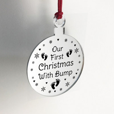 Our First Christmas With Bump Engraved Decoration New Mum Dad Gift Baby Gift