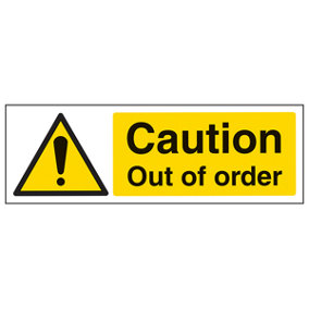 Out Of Order Caution Building Sign - Adhesive Vinyl - 300x100mm (x3)