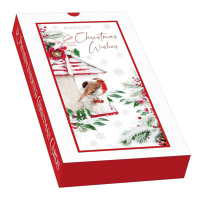 Out Of The Blue Robin Christmas Card (Pack of 12) White/Red (One Size)