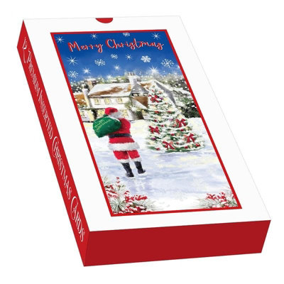 Out Of The Blue Santas Visit Slim Christmas Card (Pack of 12) White/Red (One Size)