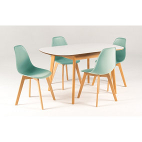 OUT & OUT Abbey Extendable Dining Set with 4 Ava Chairs in Teal 106cm-136cm