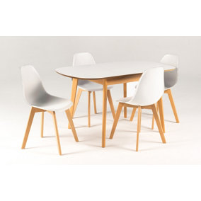 OUT & OUT Abbey Extendable Dining Set with 4 Ava Chairs in White 106cm-136cm