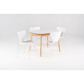 OUT & OUT Abbey Extendable Dining Set with 4 Fleur Chairs in White 106cm-136cm