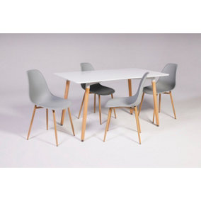OUT & OUT Bailey 140cm Dining Table with 4 Astrid Chairs in Grey