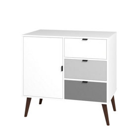 OUT & OUT Boston White Sideboard with Grey Accent Drawers- 85cm x 44.5cm x 90cm