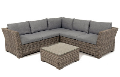 OUT & OUT Chesterton Outdoor Lounge Set- 5 Seats-  Removable Cushions Garden Rattan- Natural/ Grey