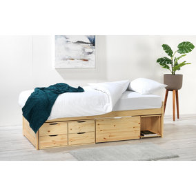 OUT & OUT Franklin Bed Single with Drawers Storage- Natural Wood