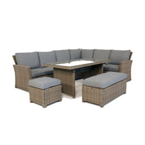OUT & OUT Palma 9 Seater Corner Outdoor Rattan Garden Lounge Set in Grey