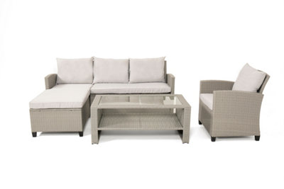 OUT & OUT Stockholm Outdoor Chaise Lounge Set with Armchair- Rattan Garden Removable Cushions