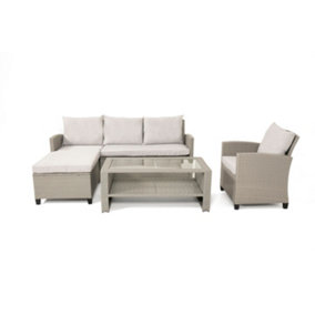OUT & OUT Stockholm Outdoor Chaise Lounge Set with Armchair- Rattan Garden Removable Cushions
