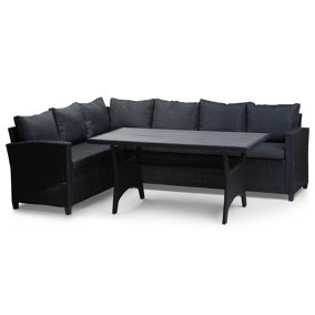 OUT & OUT Stockholm Outdoor Lounge Set- Black- 5 Seater Removable Cushions Rattan Garden