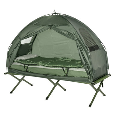 Outdoor 1 Person Folding Dome Tent Hiking Camping Bed Cot W/ Sleeping Bag New