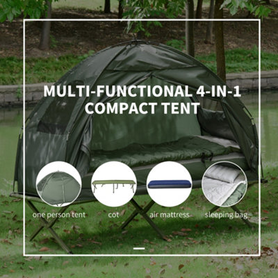 Outdoor 1 Person Folding Dome Tent Hiking Camping Bed Cot W/ Sleeping Bag New - 4
