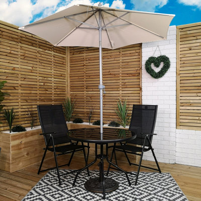 dining patio set with umbrella PHI VILLA Black 8-Piece Metal Outdoor Patio Dining Set with Umbrella and  Modern Stackable Chairs THD8-326035010M
