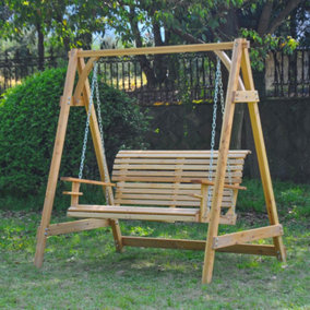 Outdoor 2 Seater Larch Wood Wooden Garden Swing Chair Seat Hammock Bench Lounger