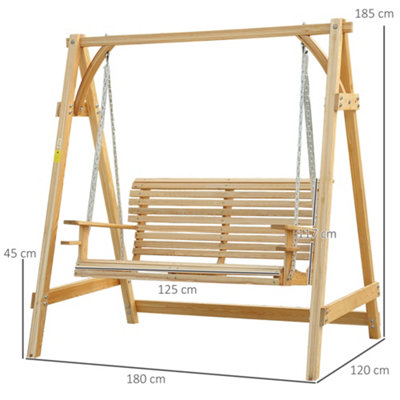 Outdoor 2 Seater Larch Wood Wooden Garden Swing Chair Seat Hammock Bench Lounger - 3