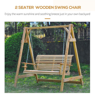 Outdoor 2 Seater Larch Wood Wooden Garden Swing Chair Seat Hammock Bench Lounger - 4