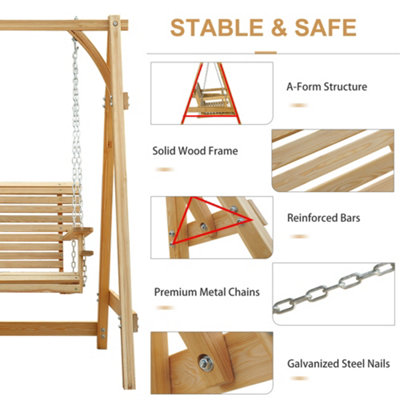 Outdoor 2 Seater Larch Wood Wooden Garden Swing Chair Seat Hammock Bench Lounger - 5