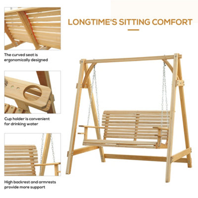 Outdoor 2 Seater Larch Wood Wooden Garden Swing Chair Seat Hammock Bench Lounger - 6