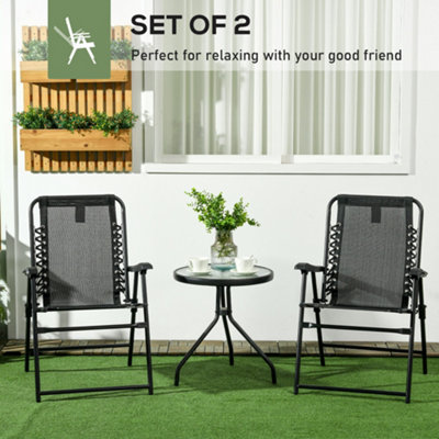 Outdoor 2Pcs Patio Folding Chair Portable Loungers for Camping Lawn Black - 4
