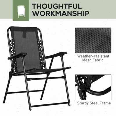 Outdoor 2Pcs Patio Folding Chair Portable Loungers for Camping Lawn Black - 6