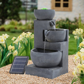 Outdoor 3-Tier Solar Powered Water Fountain Garden Rockery Decor with Warm Light 62cm (H)