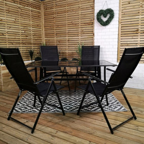 Outdoor 4 Person Rectangular Glass Top Garden Patio Dining Table Chairs Set