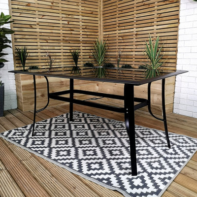 Outdoor 4 Person Rectangular Glass Top Garden Patio Dining Table Chairs Set