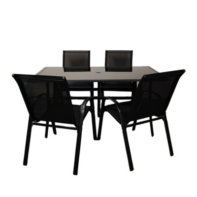 Outdoor 4 Person Rectangular Glass Top Garden Patio Dining Table Chairs Set - 8