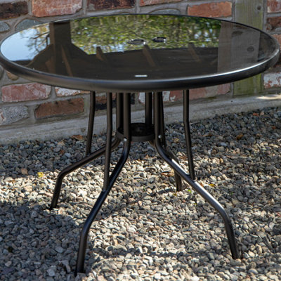 Outdoor 4 Person Round Glass Top Garden Patio Dining Table Chairs Set - 3