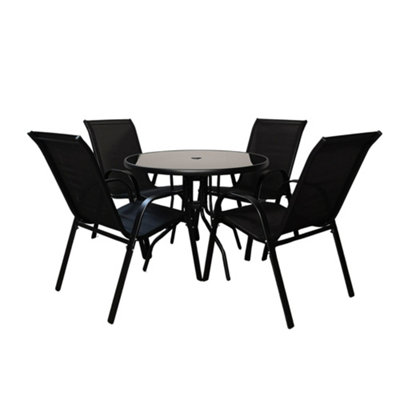 Outdoor 4 Person Round Glass Top Garden Patio Dining Table Chairs Set - 8