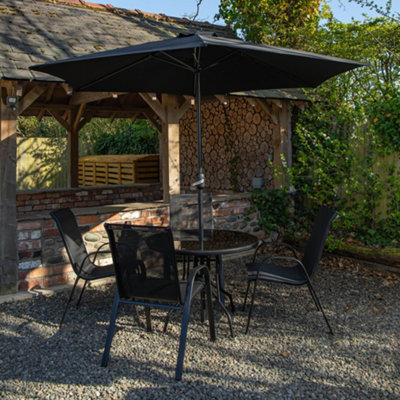 Outdoor 4 Person Round Glass Top Garden Patio Dining Table Chairs With