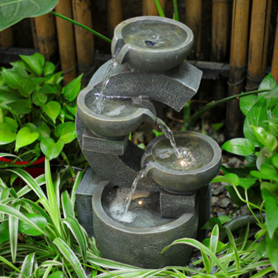 Outdoor 4 Tier Grey Bowl Cascading Electric Water Feature Fountain with ...