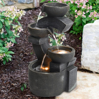 Outdoor 4 Tier Grey Bowl Cascading Electric Water Feature Fountain with ...