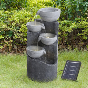 Outdoor 4-Tier Solar Powered Water Fountain Garden Rockery Decor with Warm Light 62cm (H)