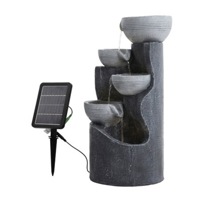 Outdoor 4-Tier Solar Powered Water Fountain Garden Rockery Decor with Warm Light 62cm (H)