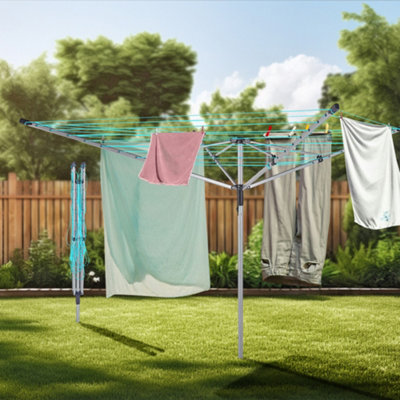 BARGAINS-GALORE New Clothes Airer 4 Arm Rotary Garden Washing Line Dryer 50m Folding Outdoor
