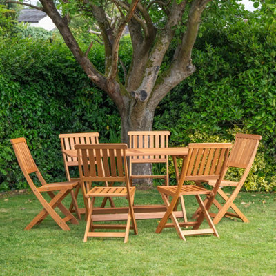 Outdoor 6 Person Folding Rectangular Wooden Garden Patio Dining Table ...