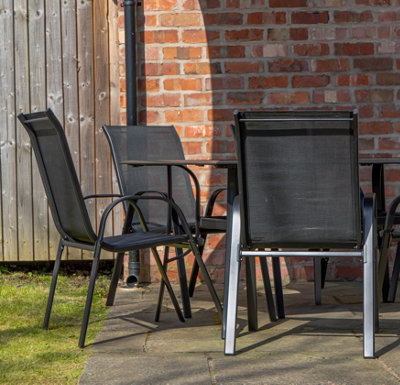 Outdoor 6 Person Glass Rectangular Top Garden Patio Dining Table Chairs Set