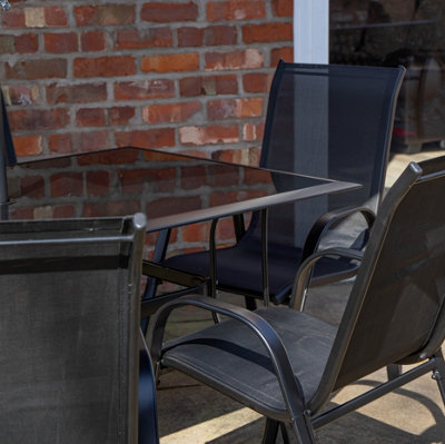 Outdoor 6 Person Glass Rectangular Top Garden Patio Dining Table Chairs Set - 3