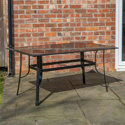 Outdoor 6 Person Glass Rectangular Top Garden Patio Dining Table Chairs Set - 4