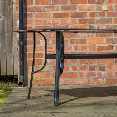 Outdoor 6 Person Glass Rectangular Top Garden Patio Dining Table Chairs Set - 5