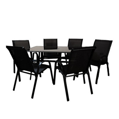 Outdoor 6 Person Glass Rectangular Top Garden Patio Dining Table Chairs Set - 8