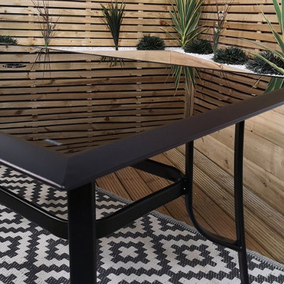 Outdoor 6 Person Rectangular Glass Top Garden Patio Dining Table Chairs Set - 3