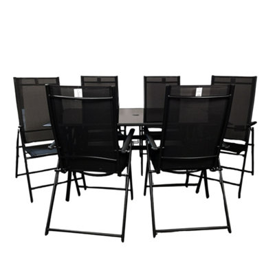 Outdoor 6 Person Rectangular Glass Top Garden Patio Dining Table Chairs Set - 9