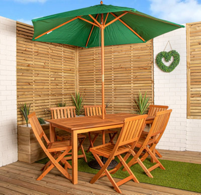 Wooden garden table with parasol cheap
